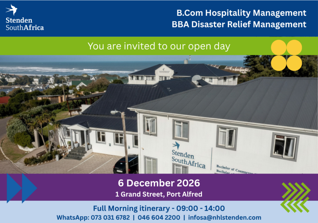 Open Day 6 December 2026 website invite Stenden South Africa Open Day 3 July and 6 December 2026