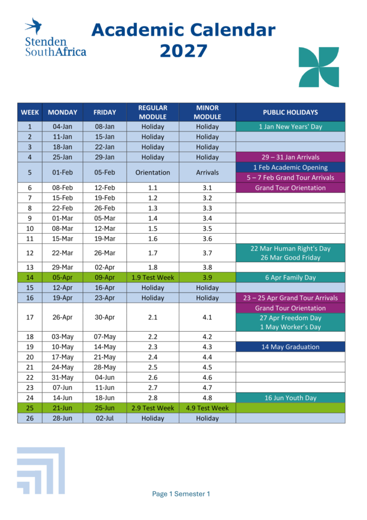 2027 Academic Calendar Semester 1
