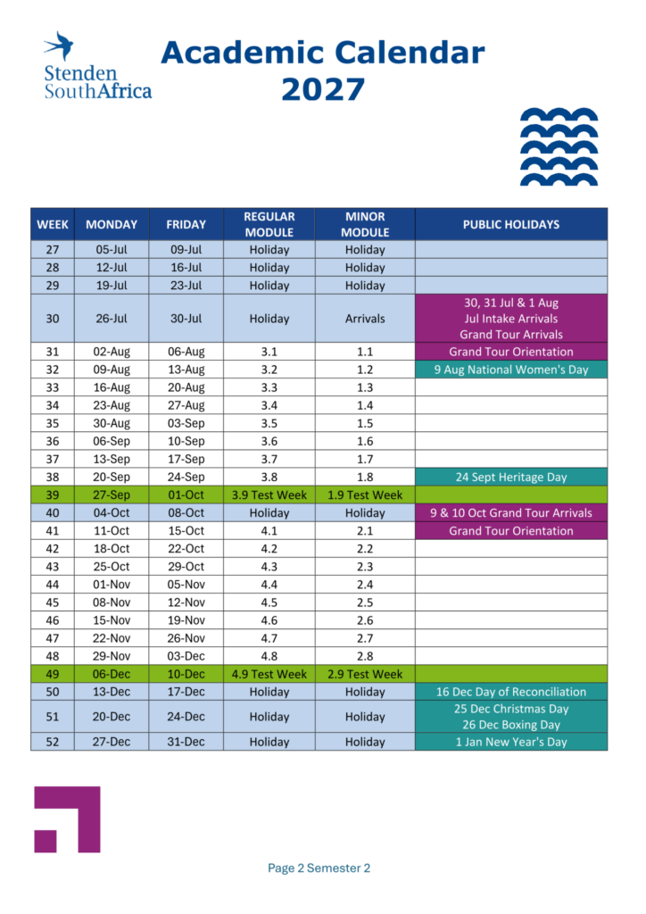 2027 Academic Calendar Semester 2